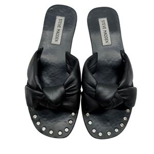 Steve Madden Marisole Black Leather Knotted Studded Minimalist Sandal Women 6.5